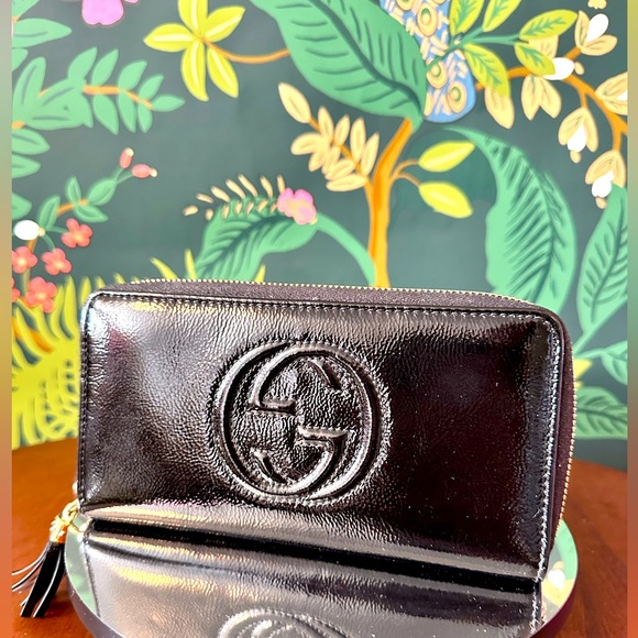 GUCCI Soho Zip Around Long Wallet 🔥😎 Black Patent - Picture 1 of 10